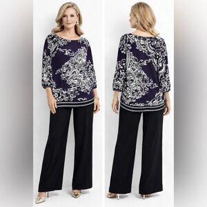 Alfani Shirt Pullover Purple Black Floral Design 3/4 Sleeve Women’s SZ 1X